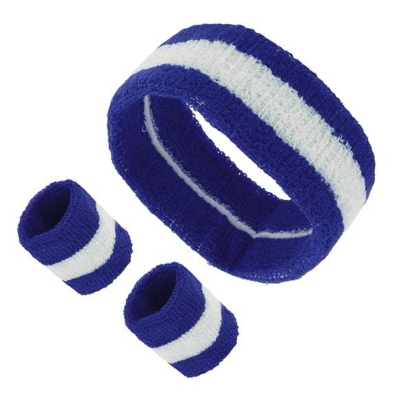 Unique Bargains 3Pcs Headband with Wristband Sweat Headband Blue White