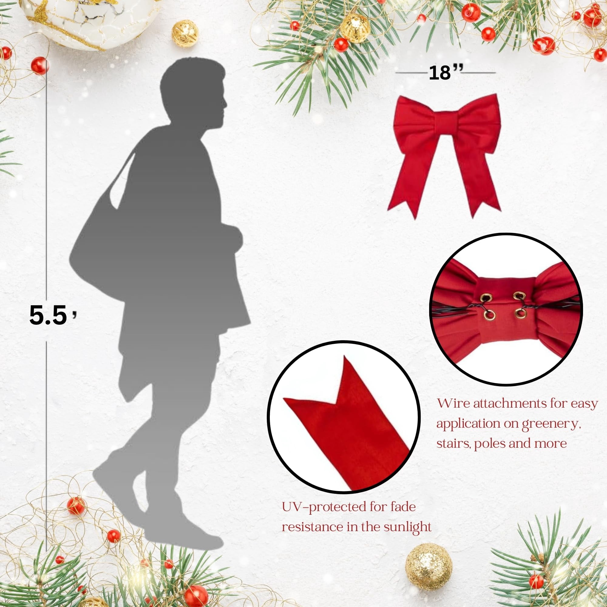 Christmas Designers 18in Red Christmas Bow Canvas UV Protected Indoor Outdoor