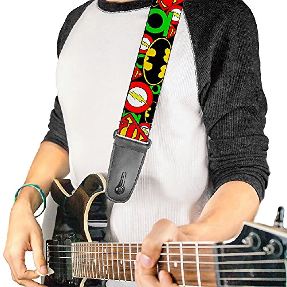 DC Comics Guitar Strap, Justice League Stacked Logos, 2 Inches Wide