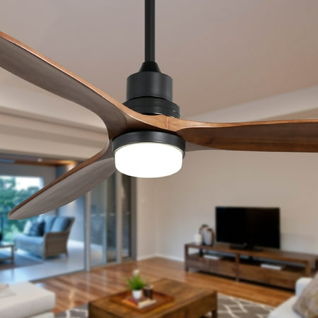 

Carevas Ceiling Fan With Lights 3 Carved Wood Fan Blade Noiseless Reversible Motor Remote Control ，Black
