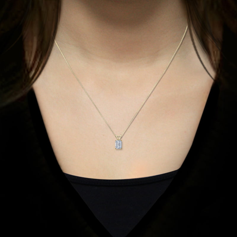 Emerald Cut Emerald Diamond Halo Necklace | Kate Rose Fine Jewelry