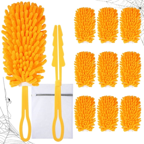 Armscye 10 Pcs Microfiber Duster for Cleaning, Washable Dusters with 2 Handle and 1 Laundry Bag, Heavy Duty Dusters Refills Detachable Cleaning Supplies for Office, Window, Furniture, Ceiling Fan