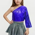 thumbnail image 3 of Ugoldhm Girls One Shoulder Shirts Crop Metallic Sparkle Ruffle Sleeve Tops for Dance Sizes 3-16, 3 of 4