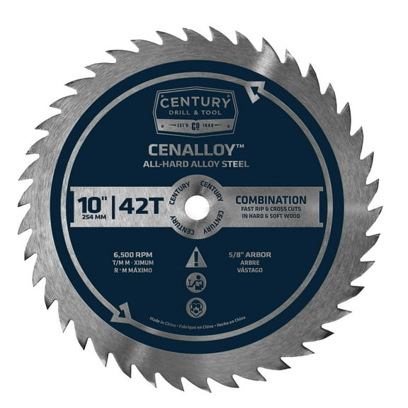 Century Drill & Tool 8213 Cenalloy Combination Circular Saw Blade, 10" by 42T