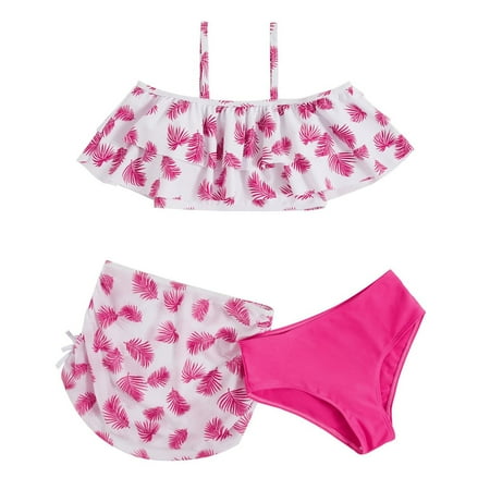 Bjutir Summer Girls Swimsuit Size 8-9 Years 3 Piece Bathing Suit High Waist Bikini Sets With Cover Up Toddler Girl Swimwear Pink