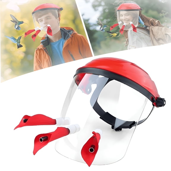 BESTSKY Hummingbird Feeder Helmet Hat, Hands-Free Bird Feeder Mask with 3 Spill-Proof Ports, Adjustable Lightweight PVC for Birdwatching