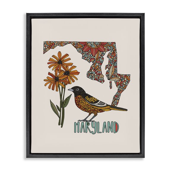 Stupell Industries Floral Maryland State Botanical & Floral Painting Black Floater Framed Art Print Wall Art, 17 x 21