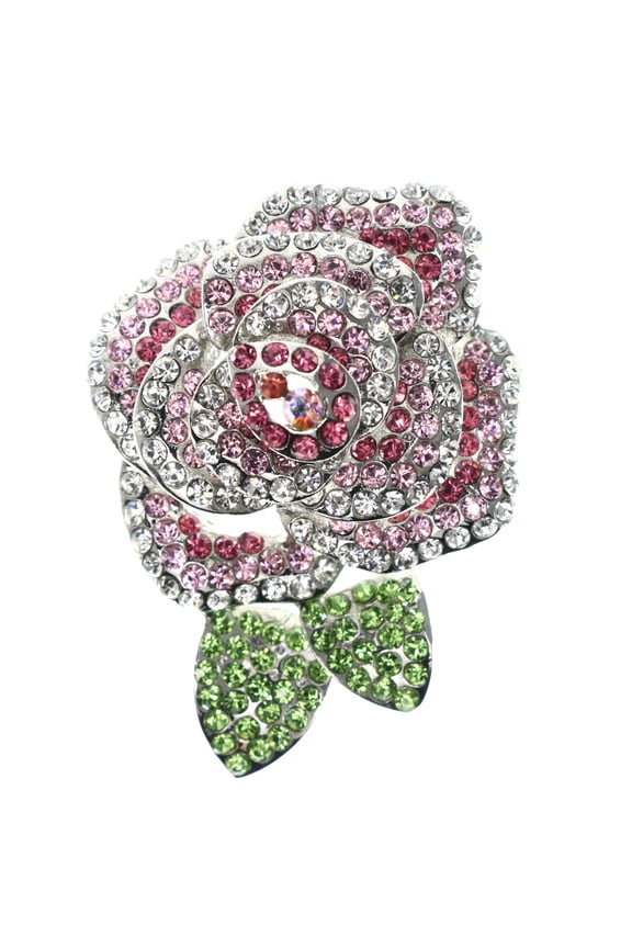Rose AB Finish Statement Brooch-Pin Multicolor & Silver-Tone