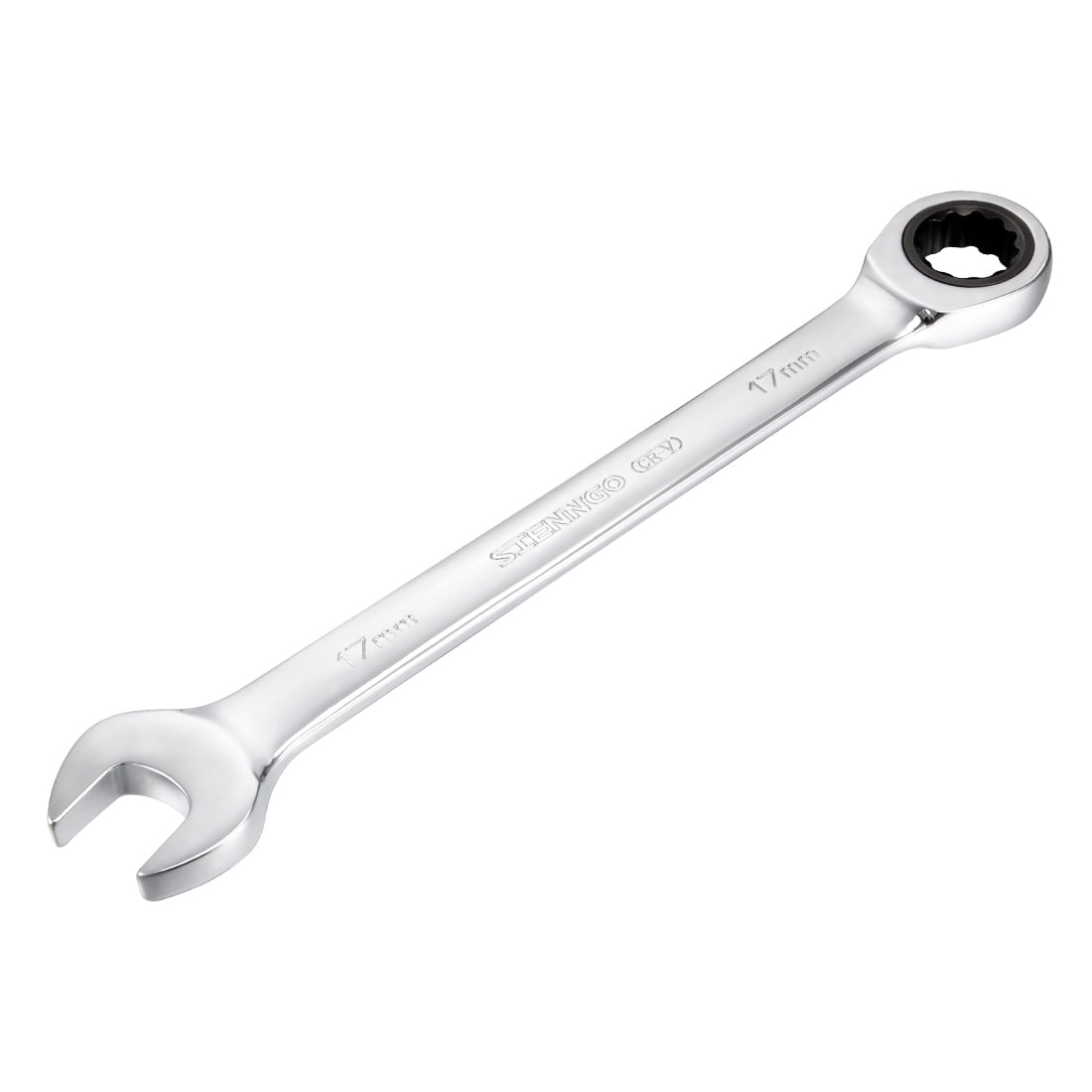 Metric 17mm Box Open Ended Ratchet Combination Wrench Chrome Finish, Cr