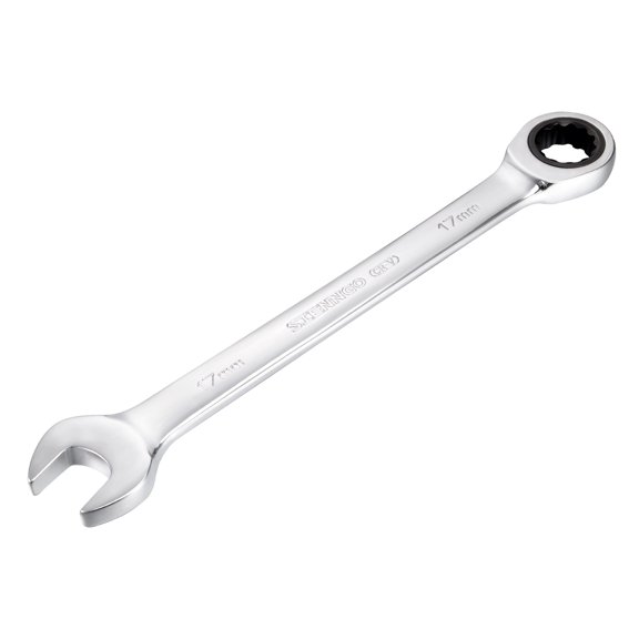 Metric 17mm Box Open Ended Ratchet Combination Wrench Chrome Finish, Cr-V