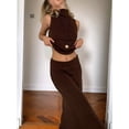 thumbnail image 4 of Womens French Two Piece Set Knit High Neck Vest and Midi Skirt Outfit Versatile Chic Brown M, 4 of 8