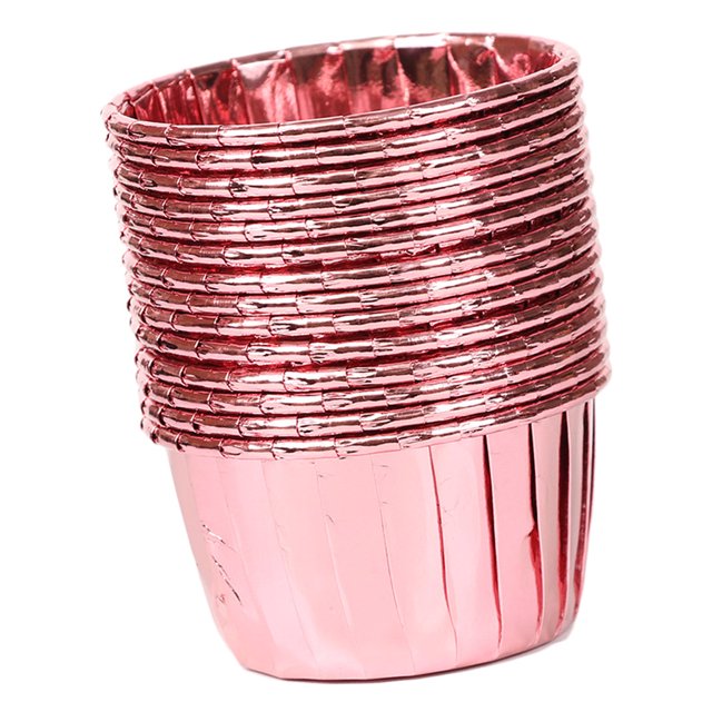 Advancent 50 Uds. Tazas para cupcakes, papel de aluminio de doble cara, forros desechables para magdalenas, tazas pequeñas para pudín Herramientas y accesorios para hornear Rosa roja