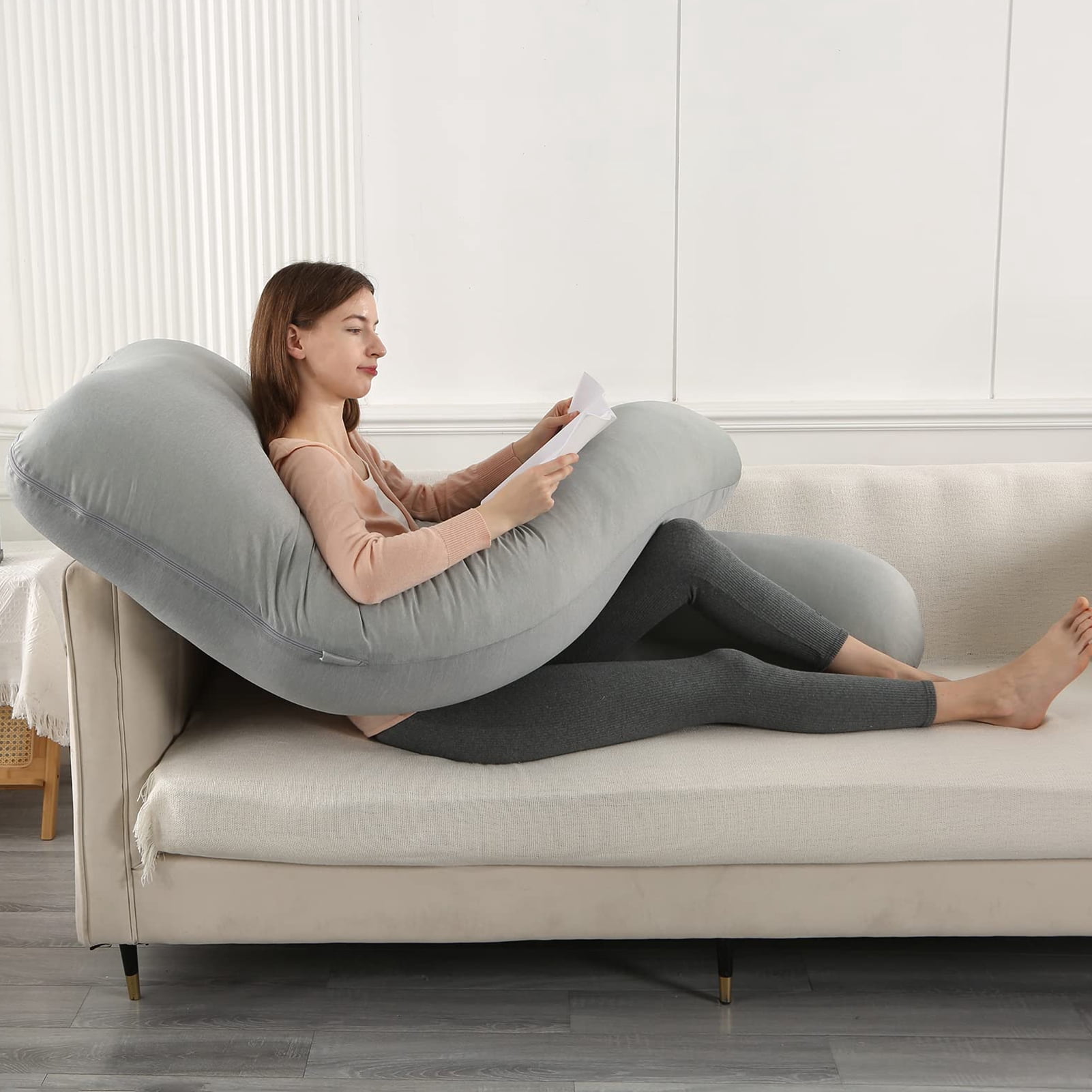 BATTOP Pregnancy Pillow for Sleeping with Cooling Cover, Support for Head,Back,Legs,Belly,Hips, 57 in, Maternity Pillow with Removable Washable Cover