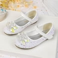 thumbnail image 5 of VeFlora Girls Dress Shoes, Glitter Princess Shoe, Flower Mary Jane Low Heels, Party Wedding Prom Footwear for Toddler Kids(White/10-10.5 Years Big kids), 5 of 7
