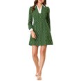 thumbnail image 5 of Allegra K Women's Contrast Cuff Polka Dots a Line Long Sleeve Dress, 5 of 6
