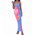 thumbnail image 3 of Women Summer Strapless Maxi Dress Bodycon Floral Long Wedding Guest Dress Formal Cocktail Dresses Blue & Red Flower S, 3 of 10