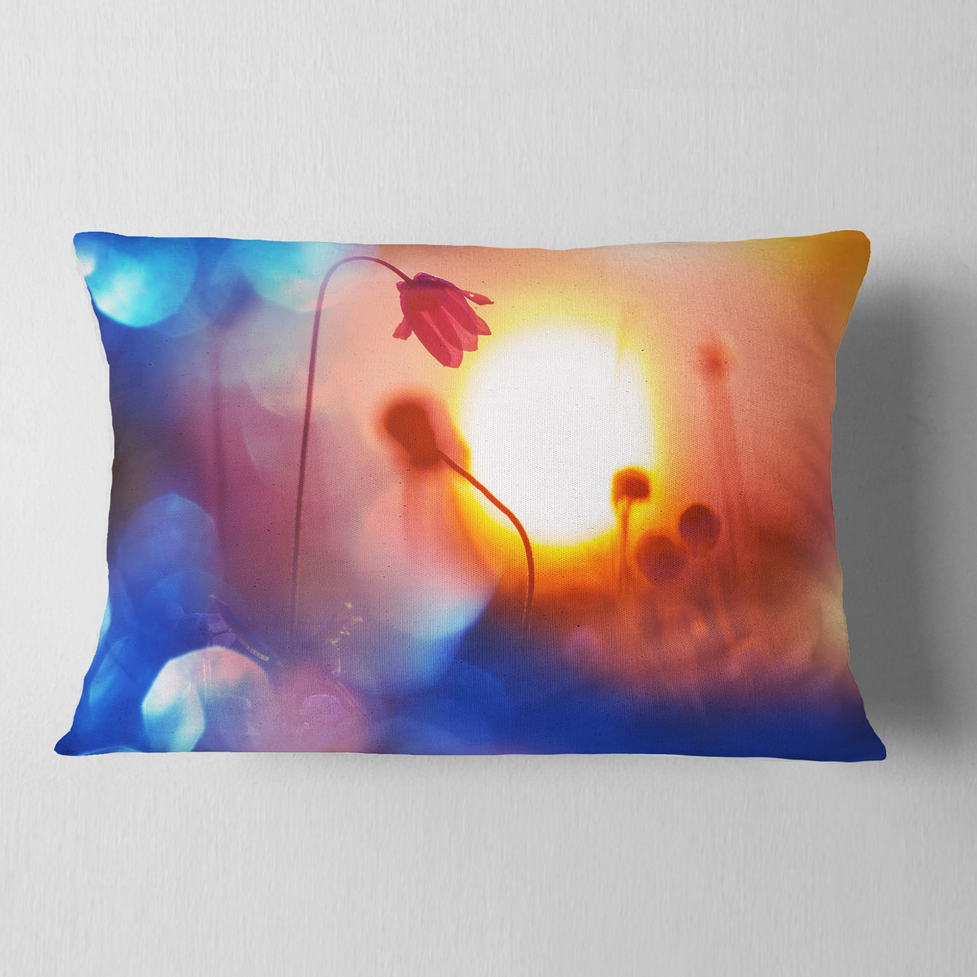 Designart Beautiful Blurred Flowers At Sunset - Floral Throw Pillow - 12x20