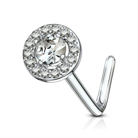Nose Studs 20 Gauge Retainer MoBody 20 Gauge Nose Ring Stud L-Shaped Clear CZ Center Top 316L Surgical Steel Body Piercing Jewelry ()
