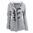 thumbnail image 2 of Women's Fuzzy Fleece Pea Coat Plus Size Casual Horn Button Hoodies Jacket Winter Warm Hooded Outerwear with Pockets, 2 of 4