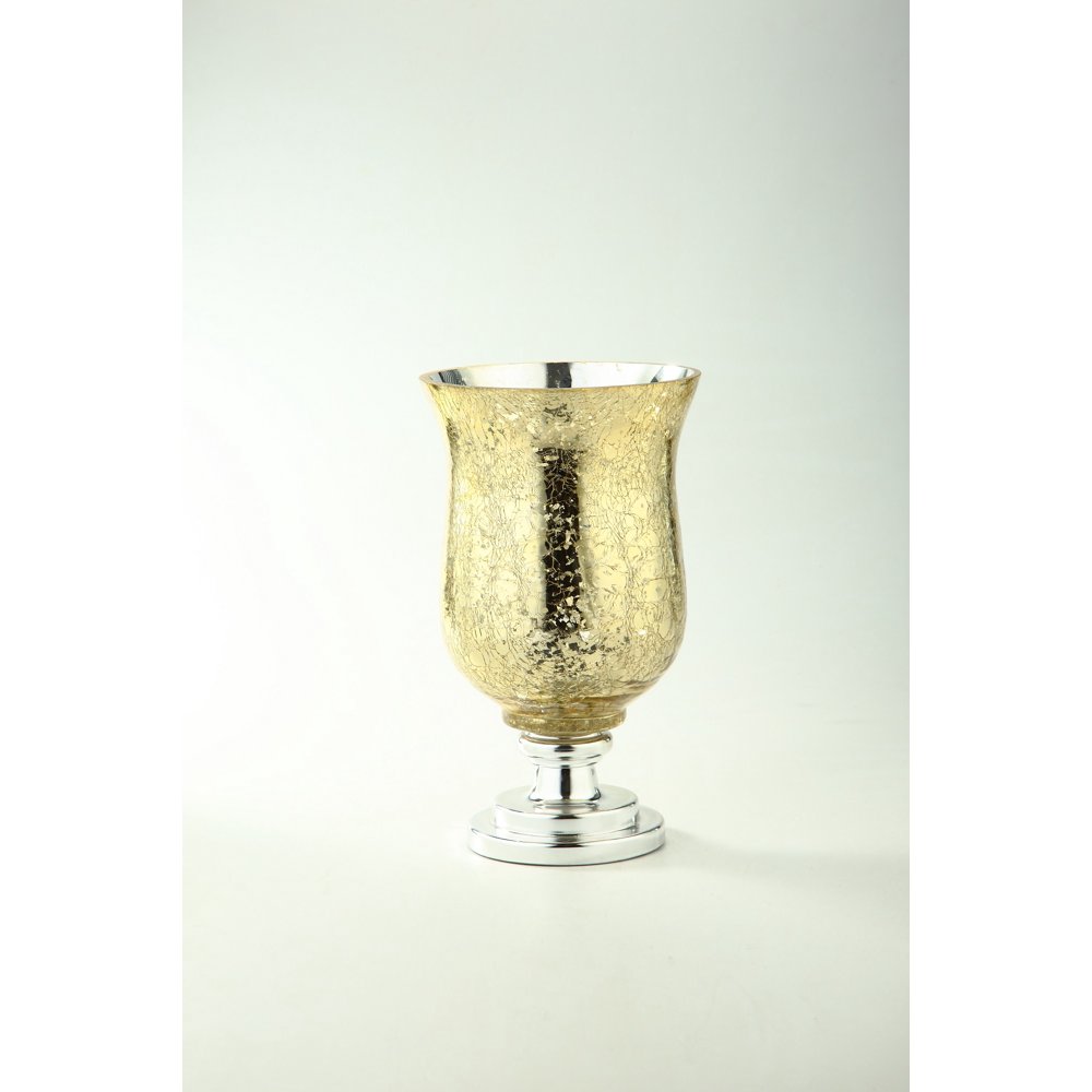 12" Gold and Silver Hand Blown Mercury Glass Hurricane Pillar Candle