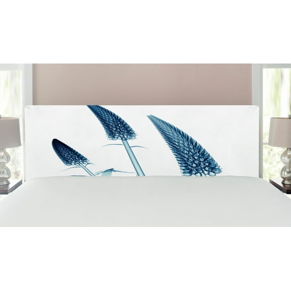Flower Headboard, Gooseneck Loosestrife Flower X-rays Image Exotic Plants Blooms Home Image, Upholstered Decorative Metal Bed Headboard with Memory Foam, King Size, Teal White, by Ambesonne