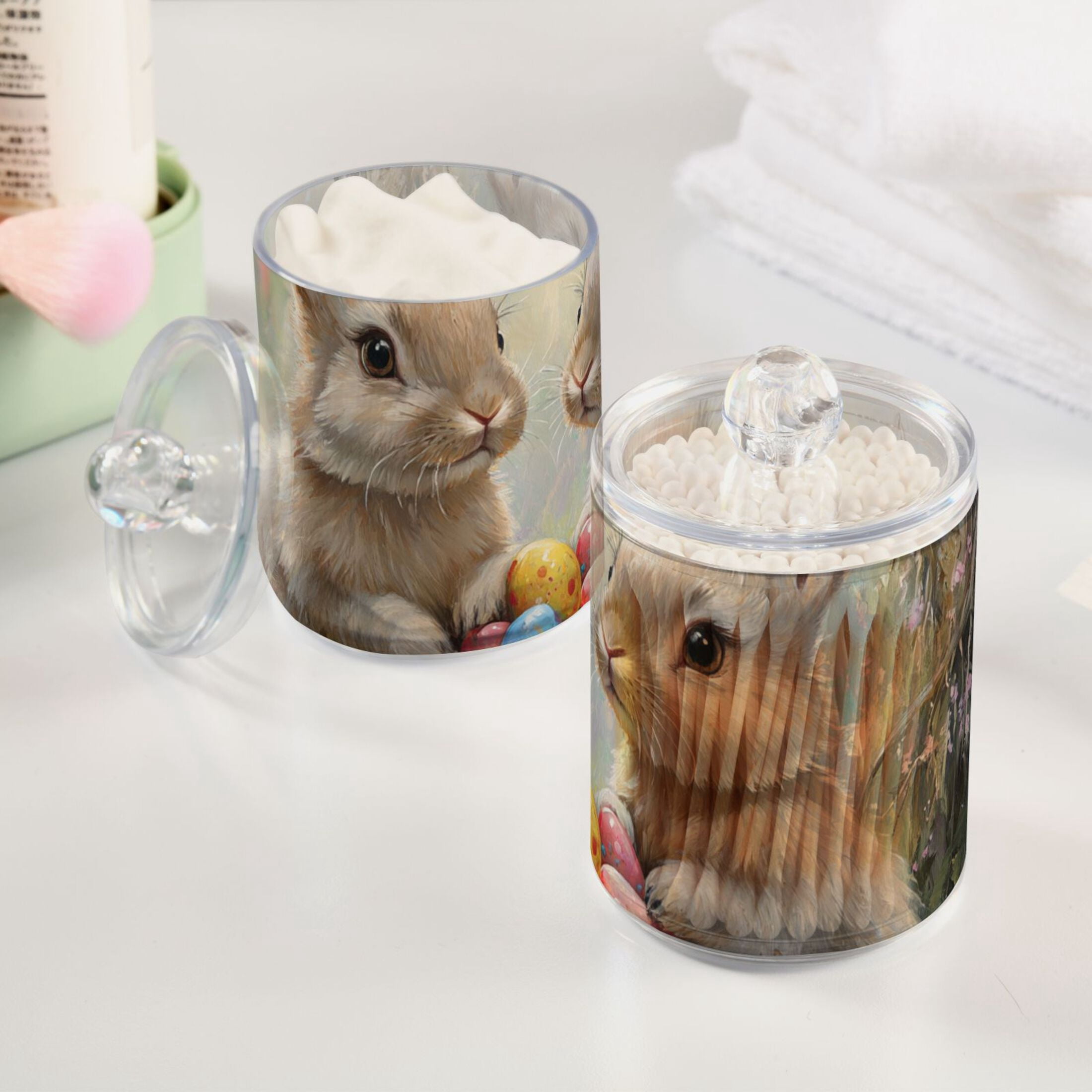 Ckdifva Rabbits Easter Eggs Storage Jar with Lid Acrylic Organization Storage Containers Set of 4