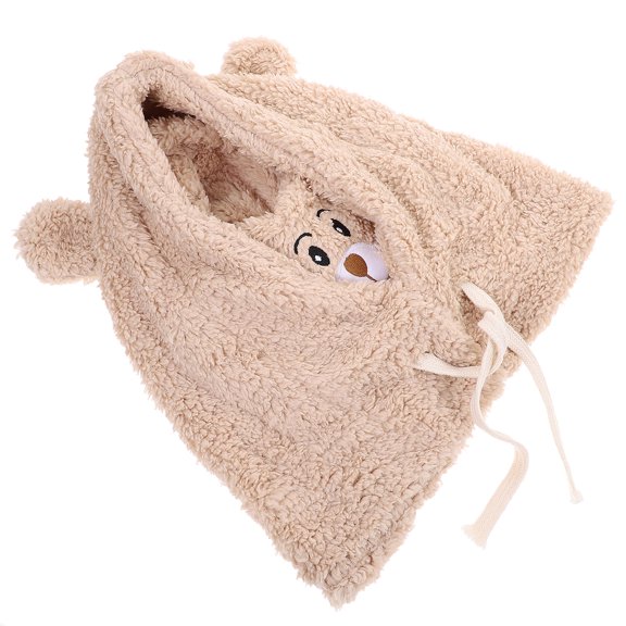 OULII Cozy Khaki Plush Bear Hat for Winter with Animal Ears and Face Coverage