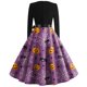 thumbnail image 4 of Women's Vintage Classic Dress Neck Waist Bow Tie Long Sleeves Halloween Print V Neck Swing Dress, 4 of 4