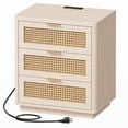 thumbnail image 4 of Biemlerfn Nightstand with Charging Station, 3 Drawers Bedside Table, Rattan End Table, Farmhouse Side Table for Bedroom, Living Room, Brown, 4 of 8