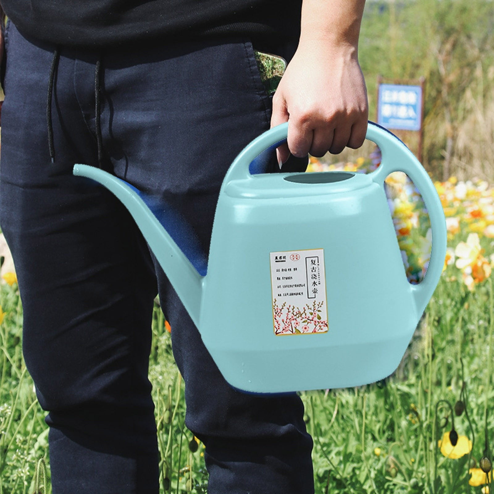 1 Gallon Plastic Watering Can with Handle and Long Spout，C