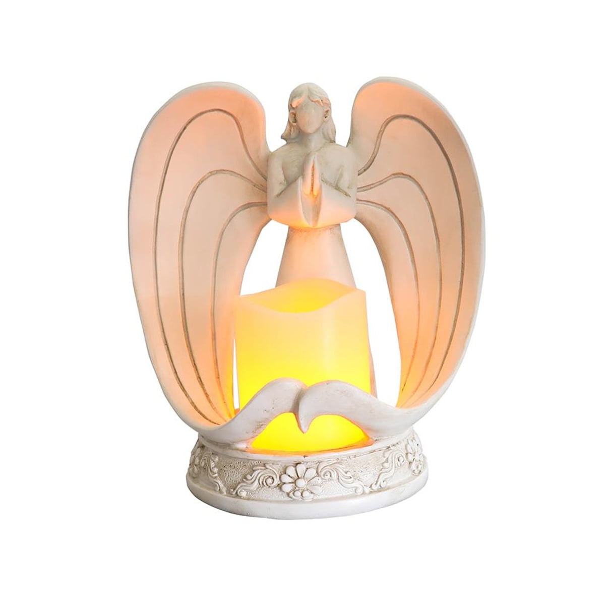 Kepooman Memorial Gift Angel Statue Small Candle Holder, Electronic Candle Led Light, White Kepooman Memorial Gift Angel Statue Small Candle Holder, Electronic Candle Led Light, White