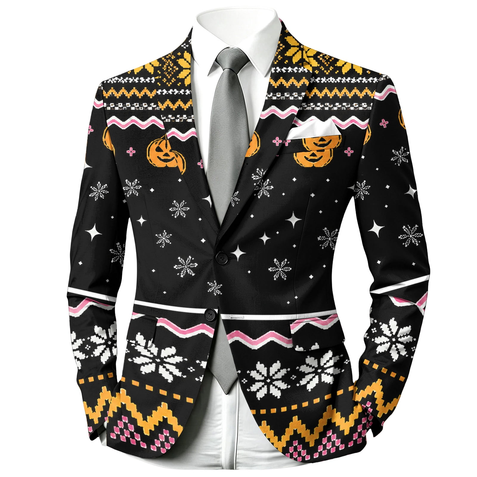 Halloween Blazer for Men Printed Blazer Jacket Long Sleeve Business Casual Suit Coat for Fall Winter Party and Work 1Pcs Khaki S