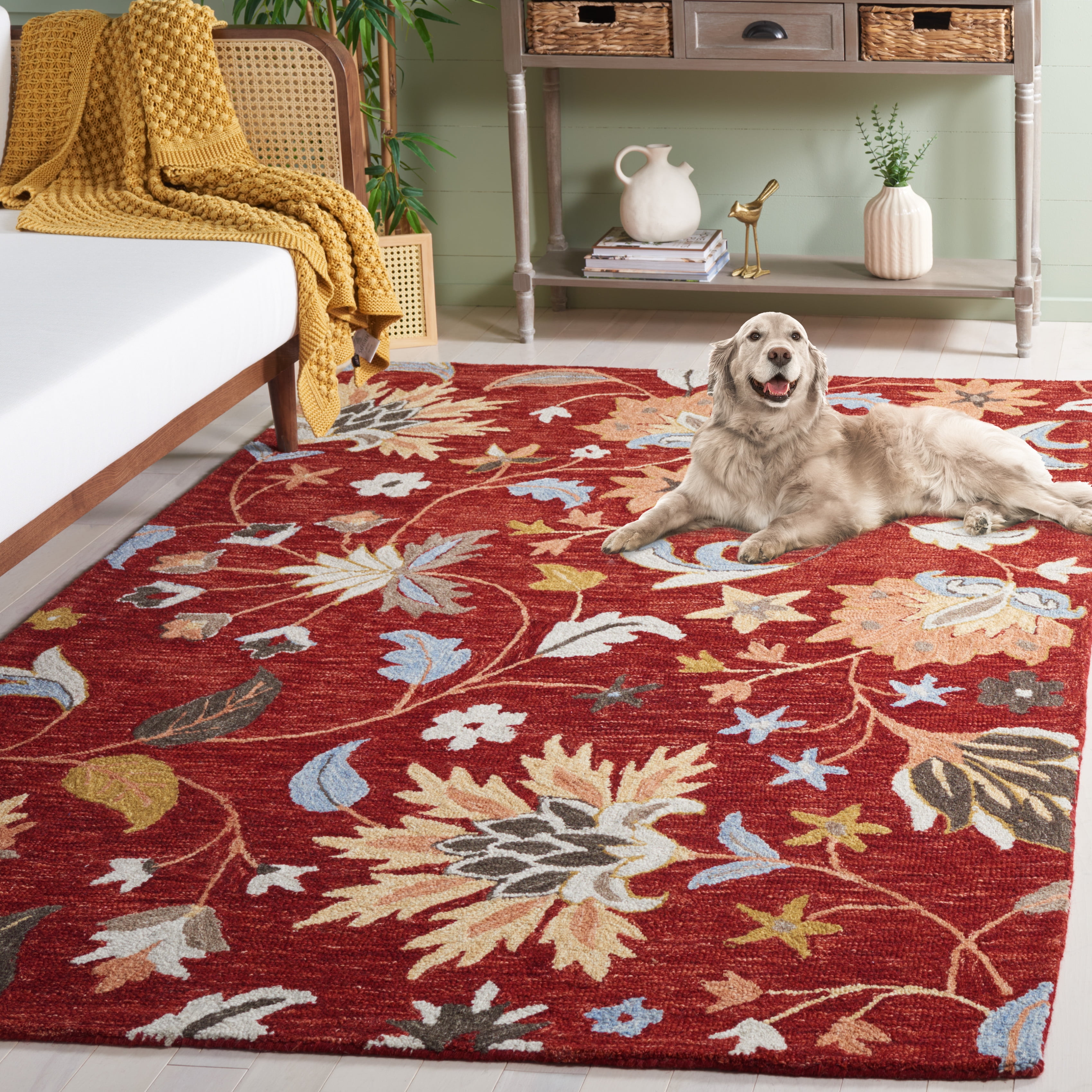 SAFAVIEH Jardin Jimmy Floral Area Rug, Red/Orange, 6' x 6' Square