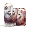thumbnail image 2 of Honeii White Red Cat Couple patten Oven Mitts and Pot Holders Sets, Baker Oven Mitts, Mittens for Kitchen Decor, Baking Lover over Gloves Gifts, 2 of 7