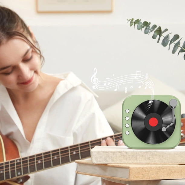 Reproductor de discos inalámbrico pequeño retro con efecto de sonido envolvente giratorio con cinta magnética Bluetooth 5.3, altavoz pequeño de escritorio con Bluetooth