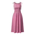 thumbnail image 4 of XIAOCHA Women's Tie Shoulder Gingham Dress Round Neck Smocked Waist Summer Casual Midi Dress, 4 of 6