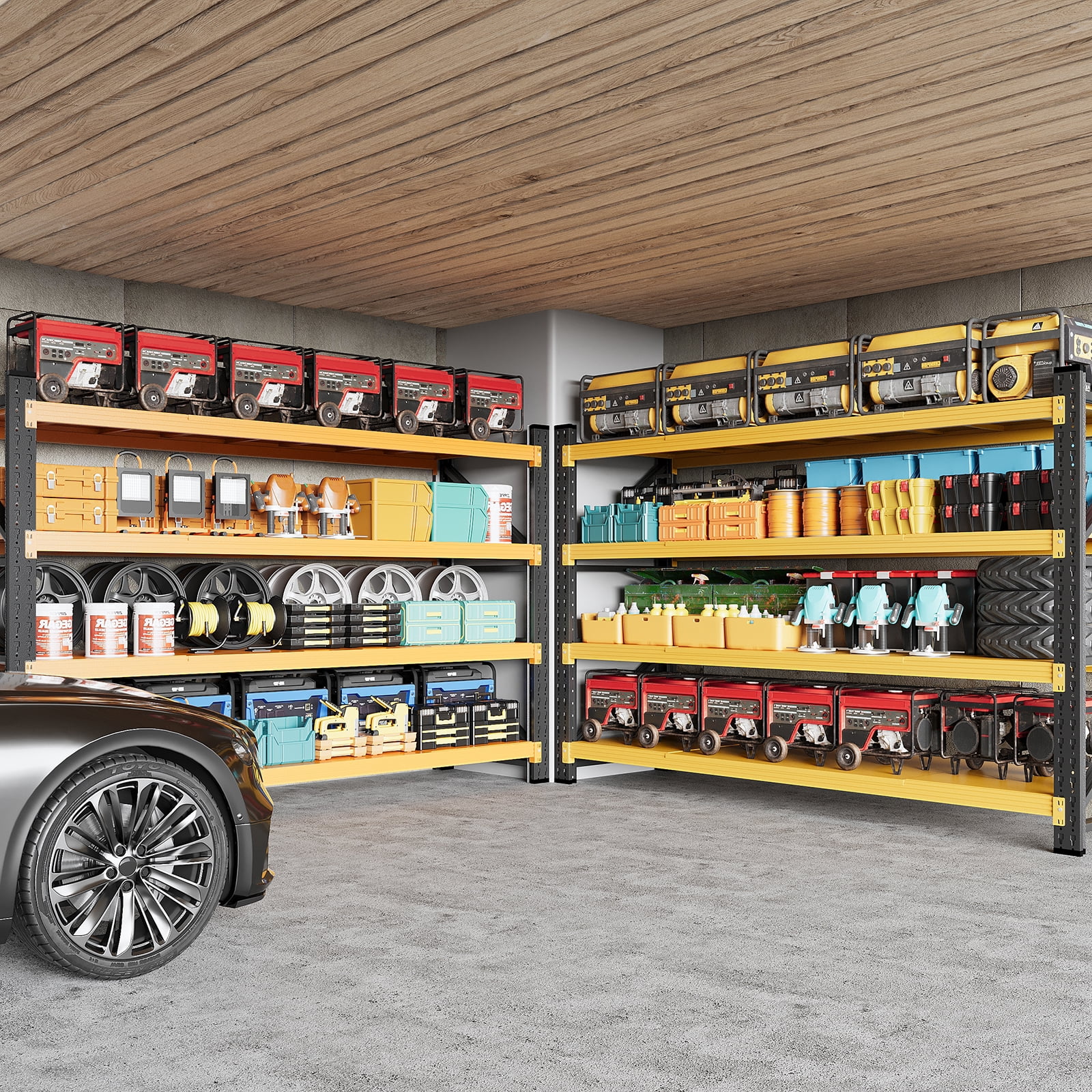 AUHUP 4-Tier Garage Storage Shelves 5000LBS Heavy Duty Metal Shelving 71" W Shelving Unit for Warehouse,Basement Industrial,Commercial Utility Rack Shelf,71"W x 24"D x 70"H, Black & Yellow