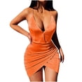 thumbnail image 2 of LSLJS Women's Holiday Summer Sexy Solid Color Sleeveless Strap Irregular Bottom Dress Short Skirt, 2 of 5