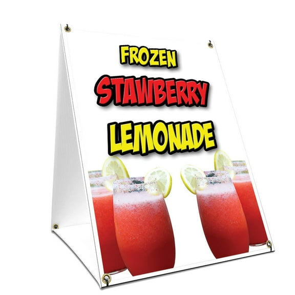A-frame Sidewalk Frozen Strawberry Lemonade Sign With Graphics On Each Side | 24" X 36" Print Size