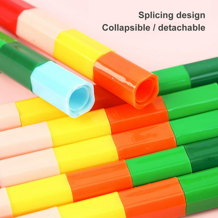 Eummy 6pcs Stacking Pencils for Kids 12 Colors Buildable Crayons