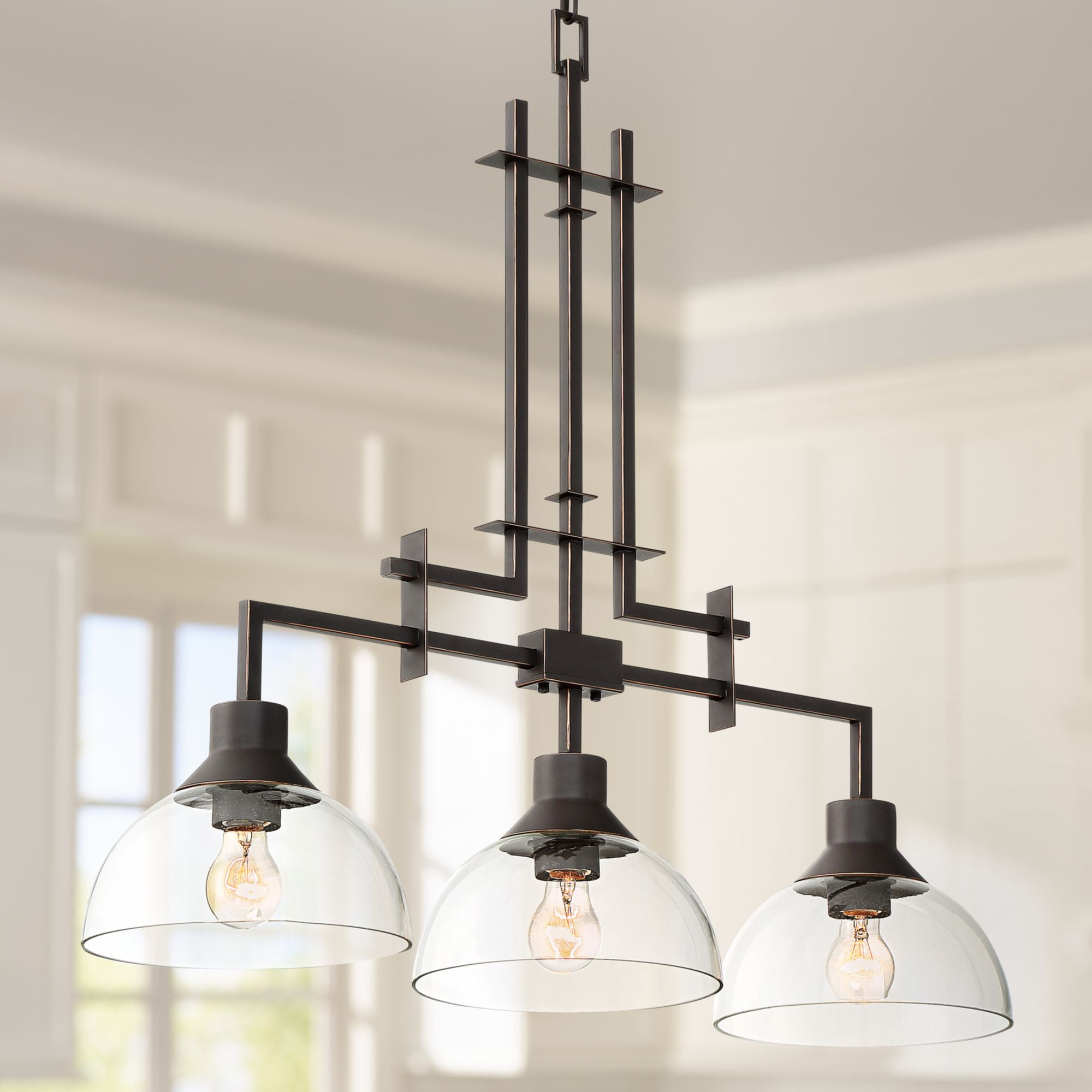 Matte Black Finish with Clear Glass Shade PDA1147-MBK Eapudun Industrial Linear Chandeliers for Kitchen Island 4-Light Contemporary Metal Ceiling Pendant Lighting Adjustable Height