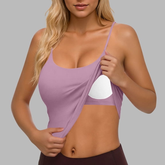 Afelkas Women’s Padded Camisole Top Scoop Neck Spaghetti Strap Fitted Tank with Built in Bra for Yoga Lounge Layering Daily Wear Purple,M