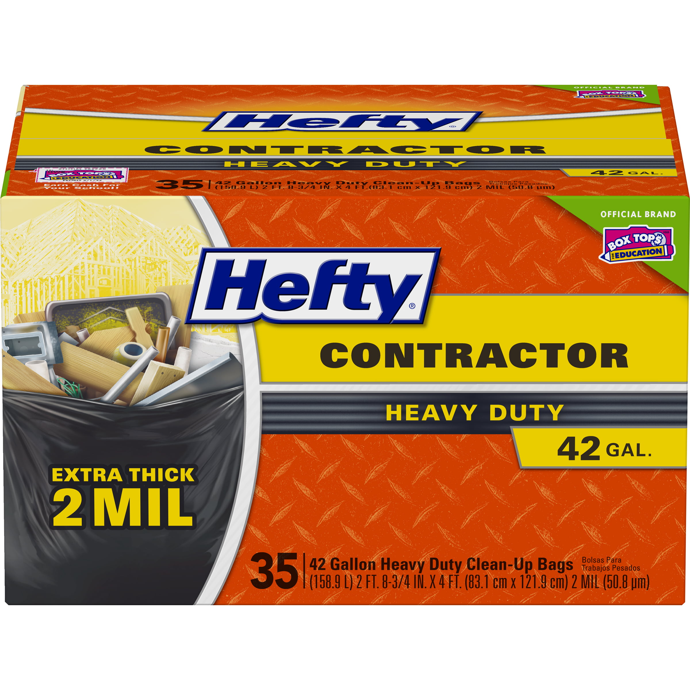 Hefty Heavy Duty Contractor Trash Bags, 42 Gallon, 35 Count - Walmart.com.
