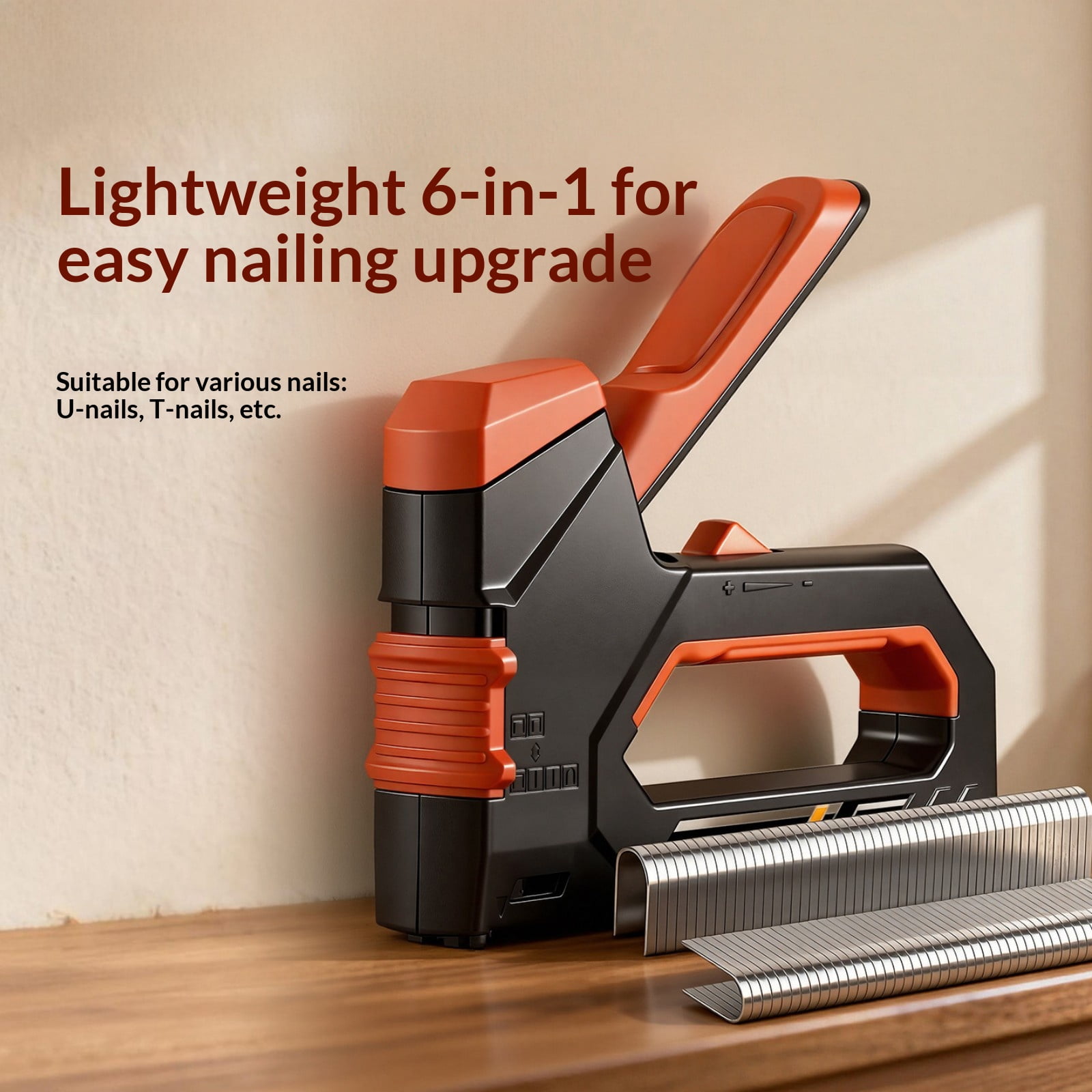 Precisions Manual Stapler Nails Guns for Woodworking Tasks 6 in 1 Compatibility Ergonomic Grip Quick Load Feature