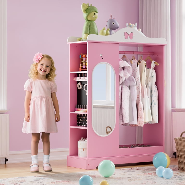 princess armoire dress up VEVOR Kids Dress Up Storage, with Mirror, Dress Up Closet, Kids Armoire Wardrobe Closet for Little Girls, Toddler Costume Organizer, Pretend Princess Storage Dresser, for Bedroom, Girls Room, Pink