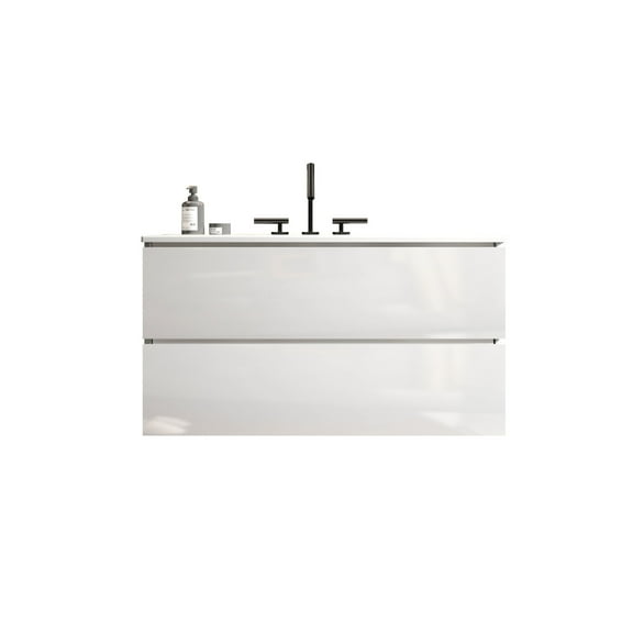 Modern Bathroom Vanity 36" - Glossy White Finish With Ceramic Sink, 3 Faucet Holes, Adequate Storage, Silent Drawers Copious For A Decor Project