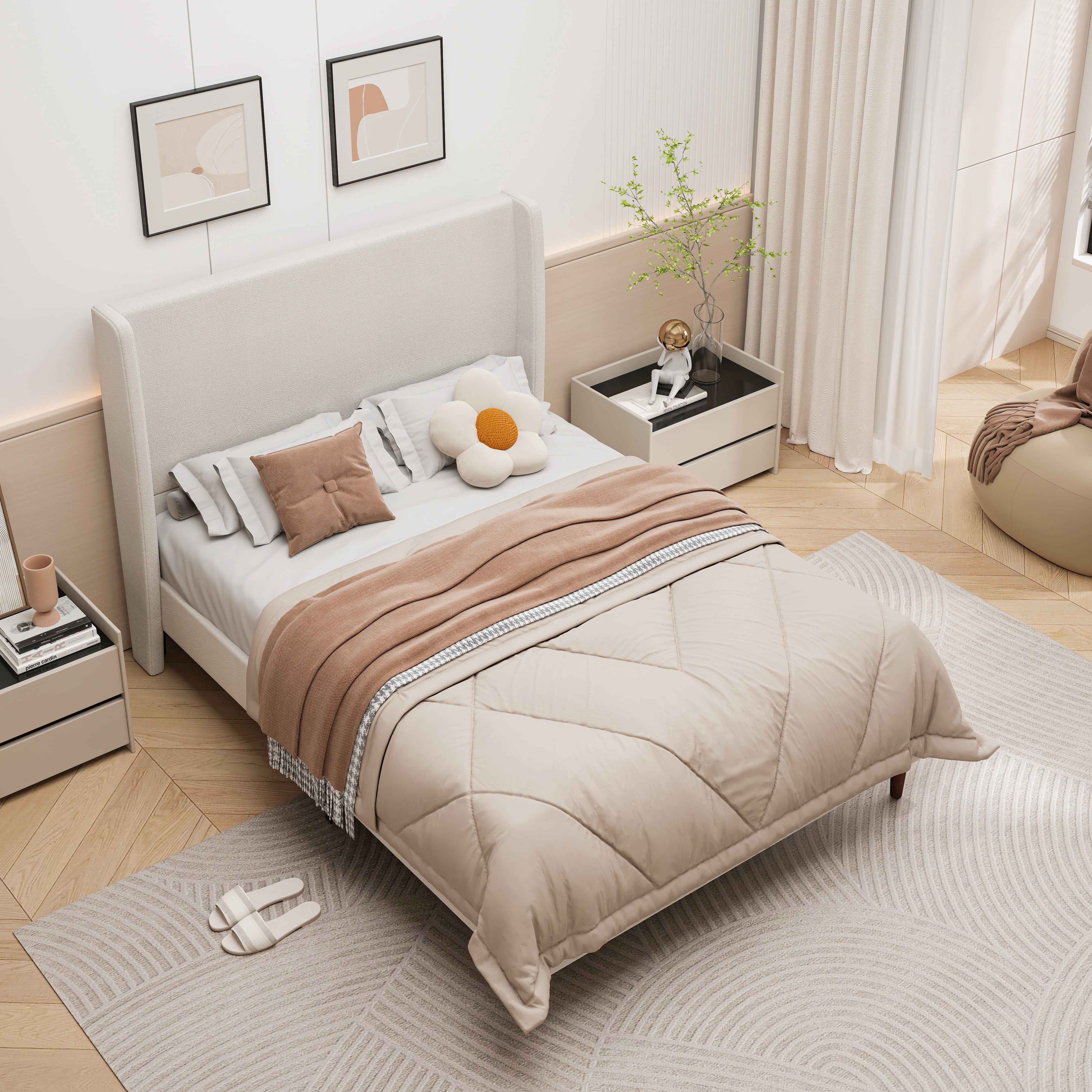 avobird Chenille Upholstered Headboard Queen Size, Bed Frame Mount, Featuring High-Density Sponge Padding, Luxury Texture No Box Spring Needed Comfort and Style, Ivory White