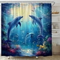 thumbnail image 3 of Dolphin Shower Curtain Blue Sea Animals Ocean Underwater Coral Tropical Fish Nautical Fabric Bathroom Decor Set-72"W x 86"L (Pack of 1), 3 of 7