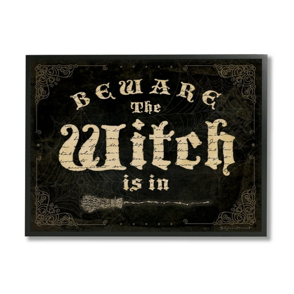 Stupell Industries Beware The Witch Vintage Phrase Holiday Painting Black Framed Art Print Wall Art