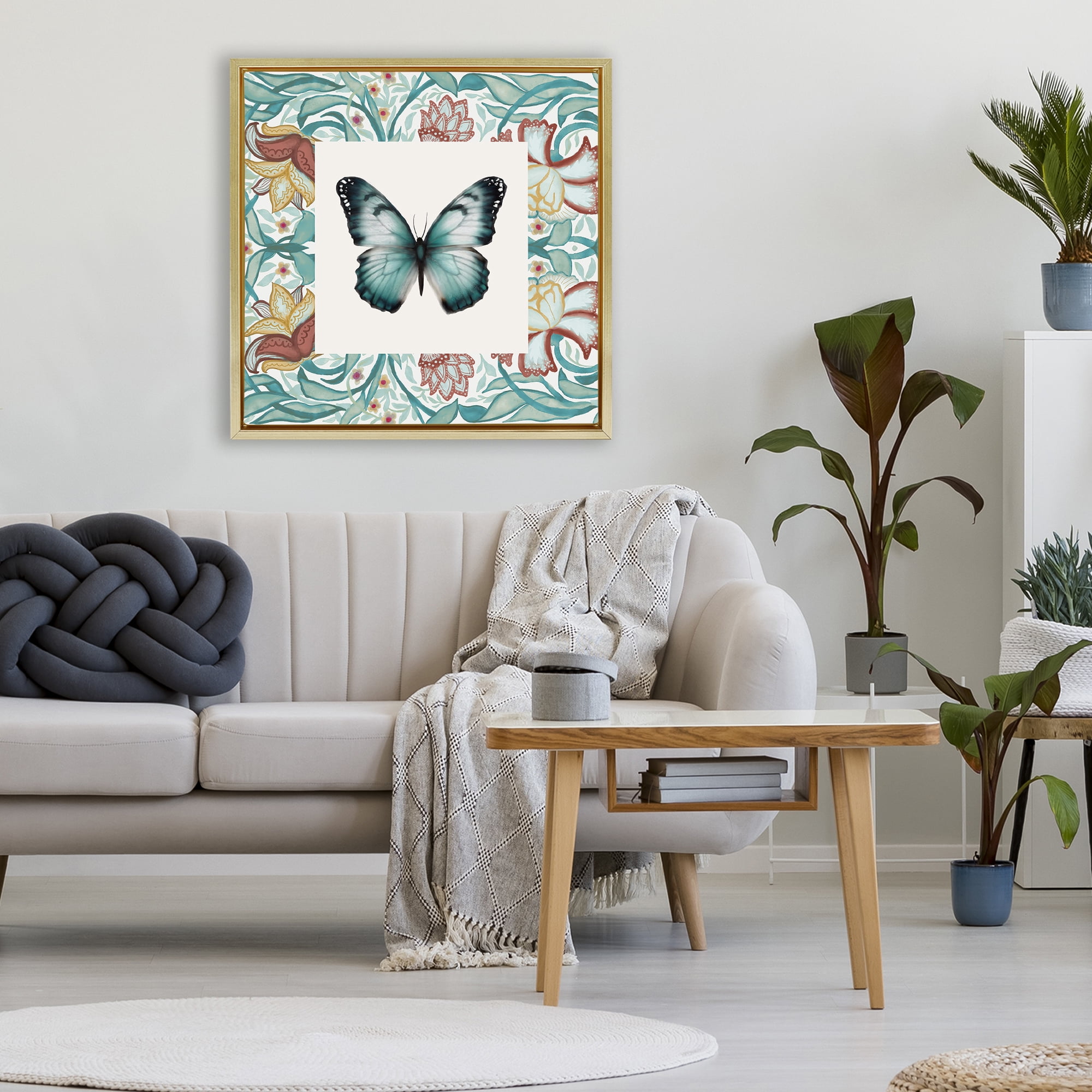 Stupell Industries Blue Toned Baroque Butterfly Gold Framed Floater Canvas Wall Art, design by Elizabeth Medley